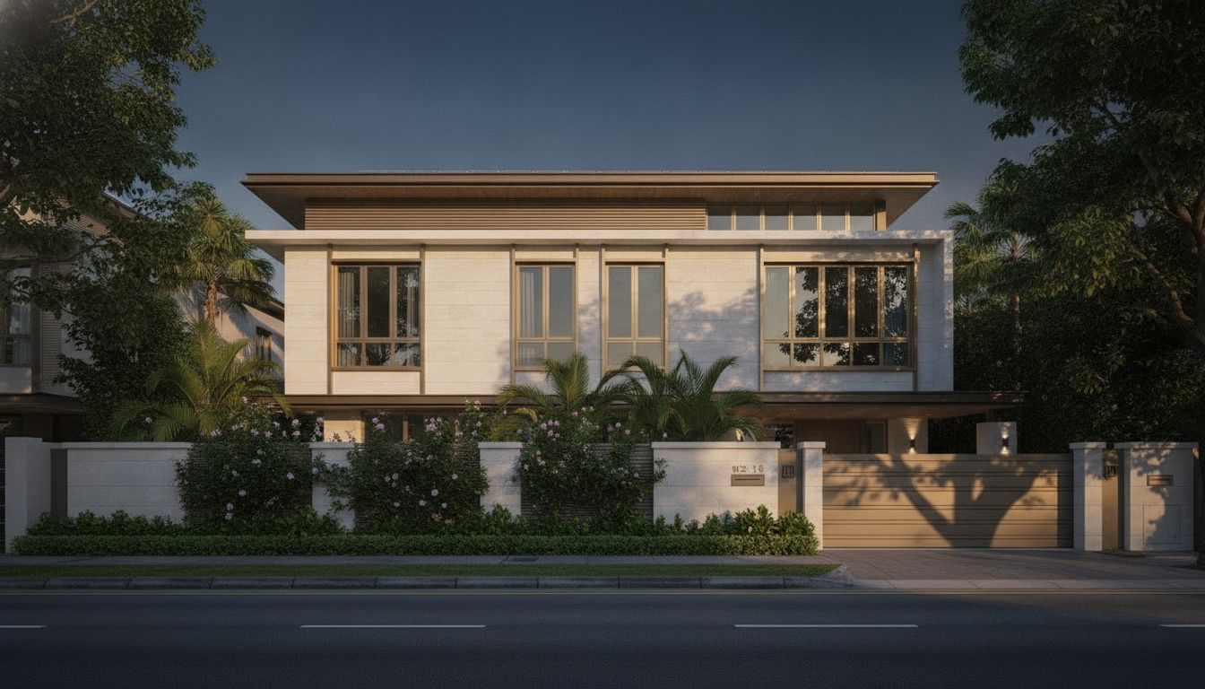 Contemporary luxury landed home facade in District 19