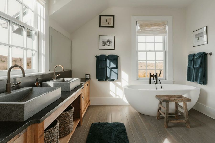 Luxury bathroom with freestanding bathtub