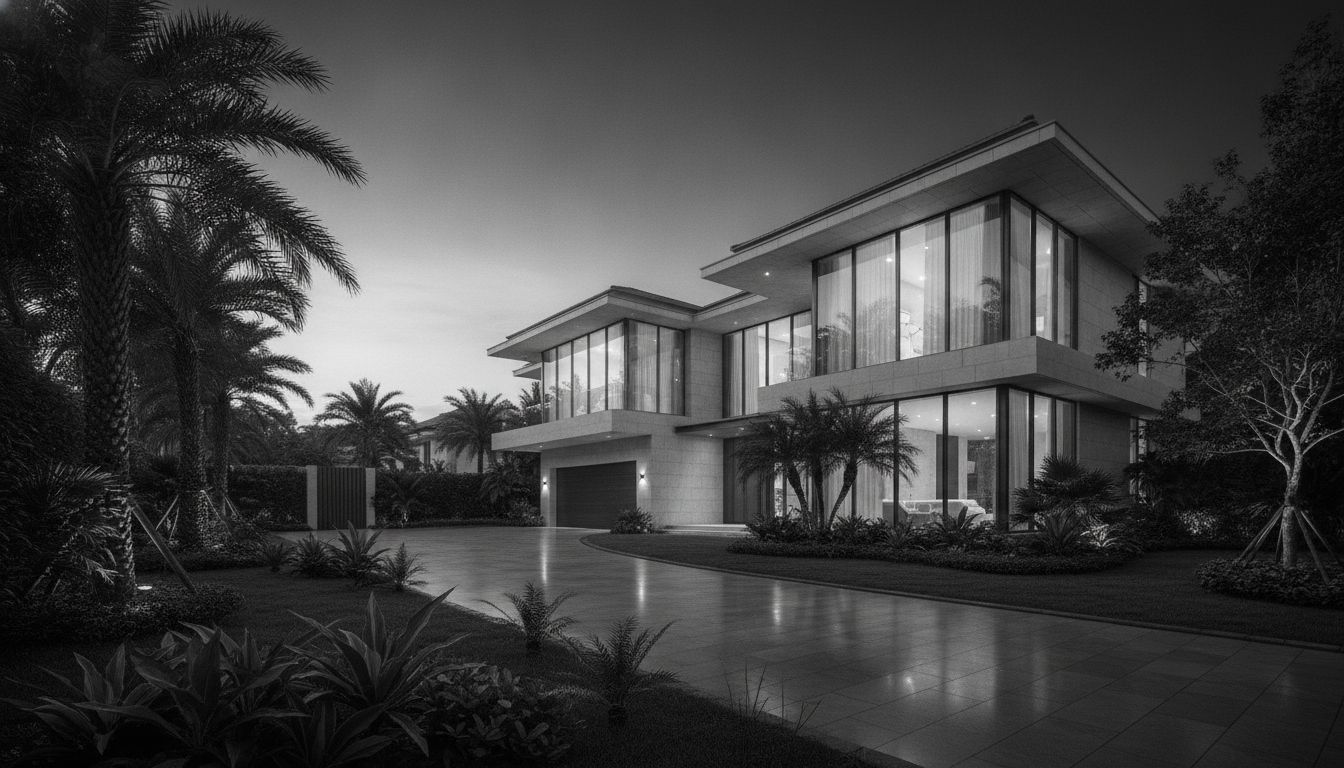 Luxury modern landed home at dusk, editorial architectural photography