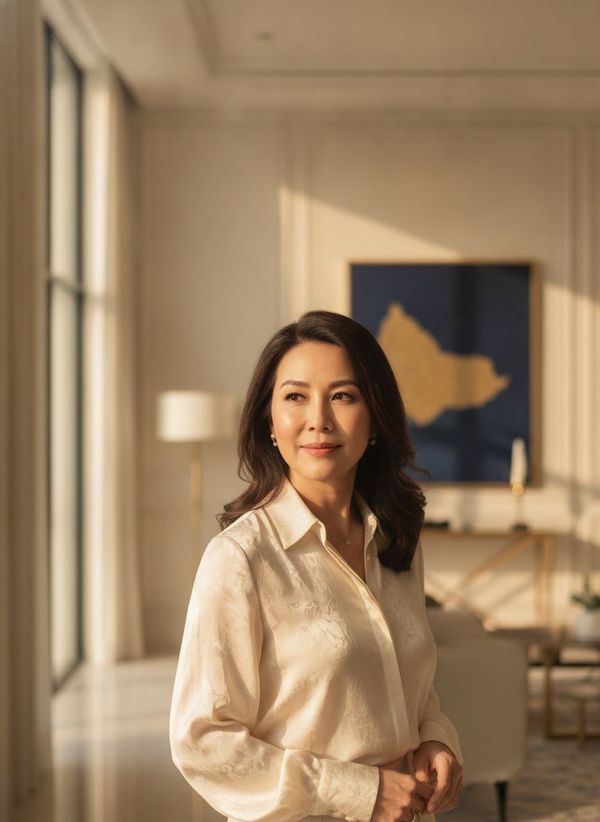 Sandra Yeo, luxury landed property advisor, in a bright professional setting